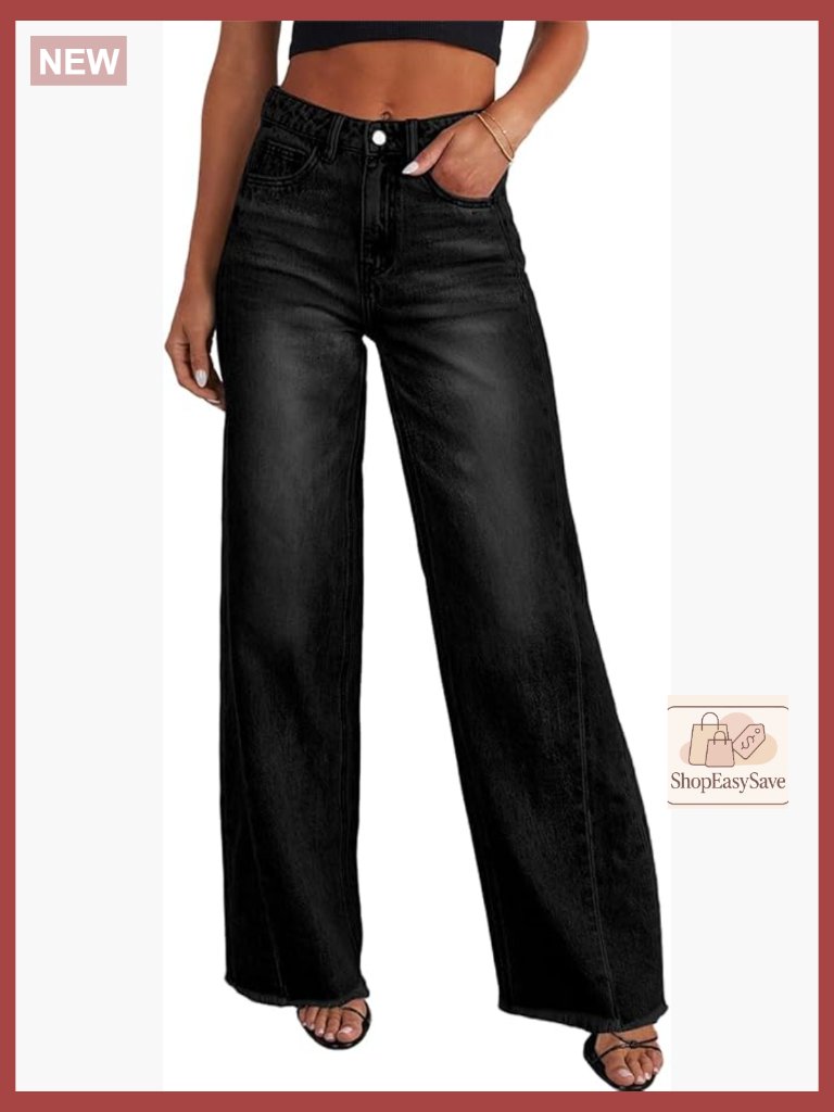 Wide Leg Jeans High Waisted Stretchy Raw Hem Denim Pants Y2k Baggy Trend